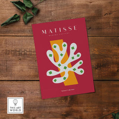 Matisse Art Prints - White Coral Abstract Green Diamonds Print poster artwork on wooden background.