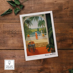 Matisse Art Prints - Woman on Balcony Sea View Poster featuring a woman in an orange dress overlooking the sea.