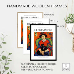 Matisse Art Prints - Woman with Black Cat Interior Poster framed in handmade wooden frames in natural, white, and black.
