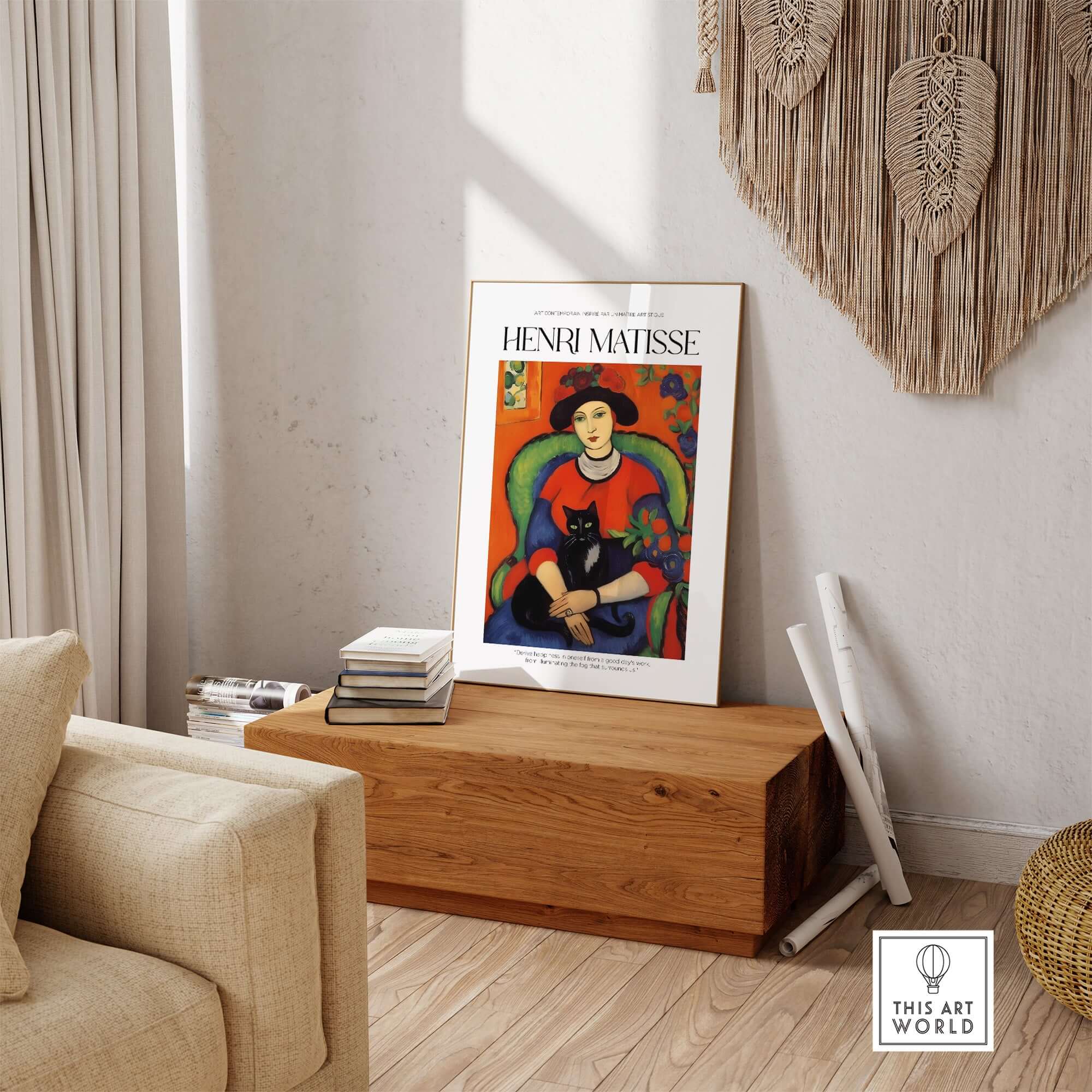 Matisse Art Prints - Woman with Black Cat Interior Poster featuring a cozy scene with a woman and cat.