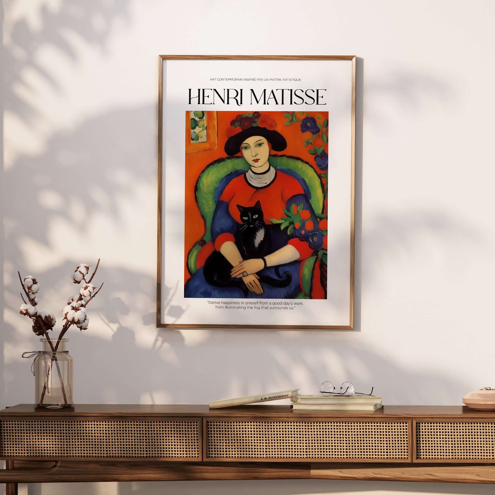 Matisse Art Prints - Woman with Black Cat Interior Poster featuring a woman with a black cat in a colorful room.