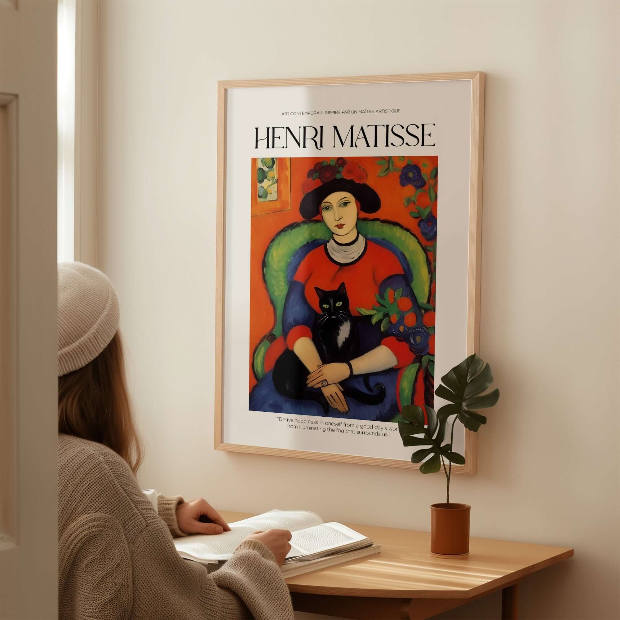 Matisse Art Prints - Woman with Black Cat Interior Poster featuring a woman and her cat in a colorful room.