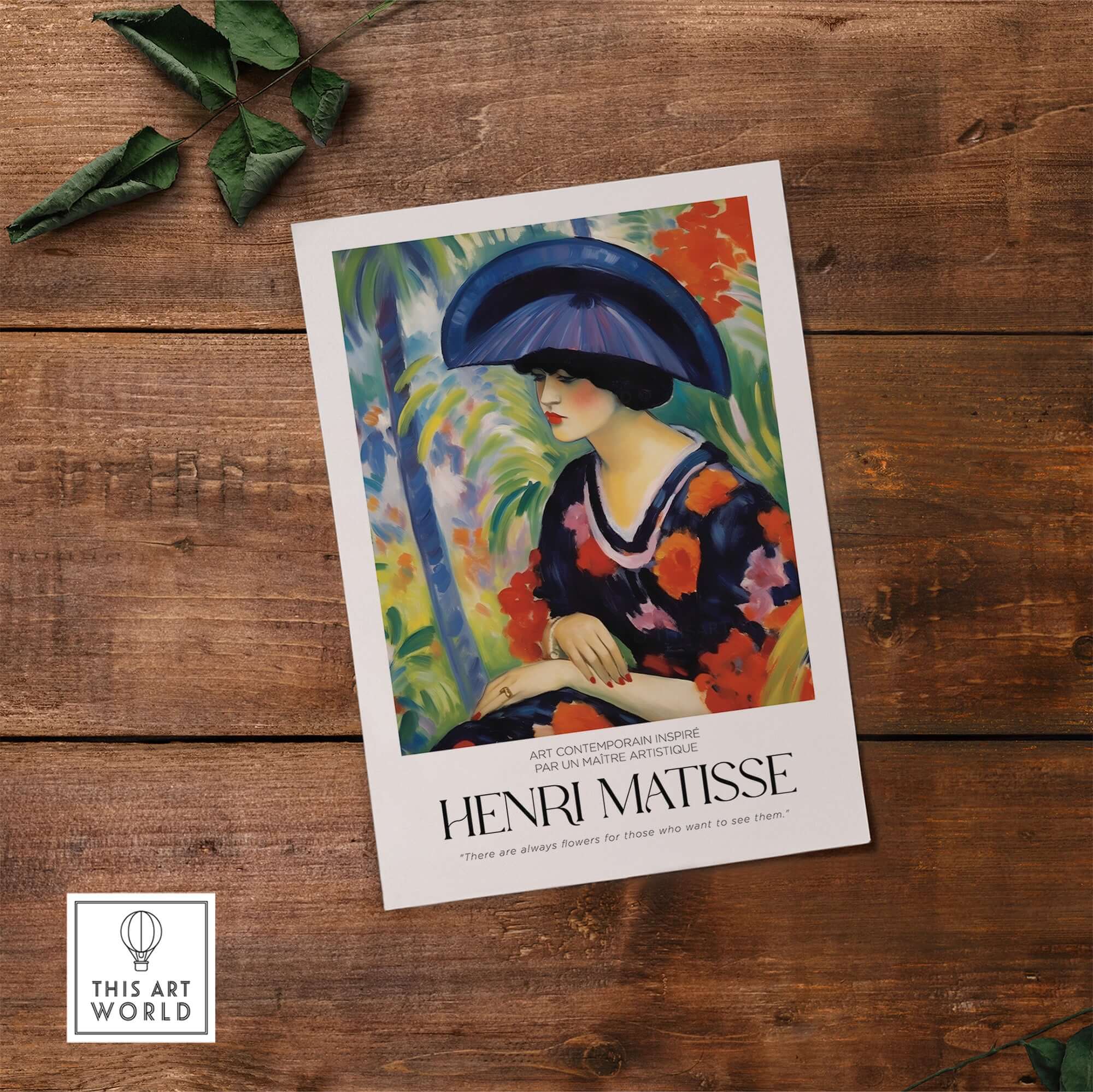 Matisse Art Prints - Woman with Blue Hat Garden Poster featuring a woman in a blue hat amidst a vibrant garden.