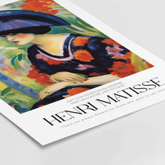 Matisse Art Prints - Woman with Blue Hat Garden Poster featuring a woman in a blue hat surrounded by a vibrant floral garden.