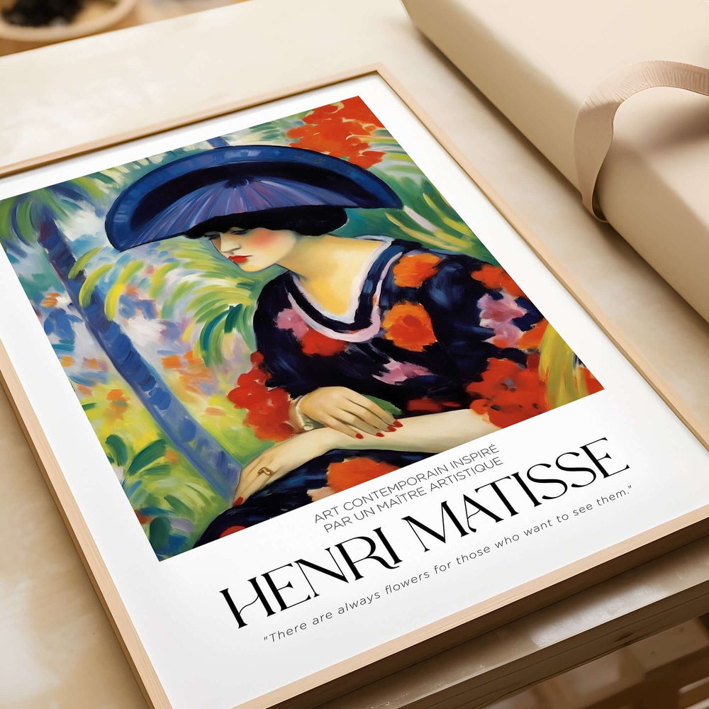 Matisse Art Prints - Woman with Blue Hat Garden Poster featuring elegant woman in blue hat and vibrant garden.