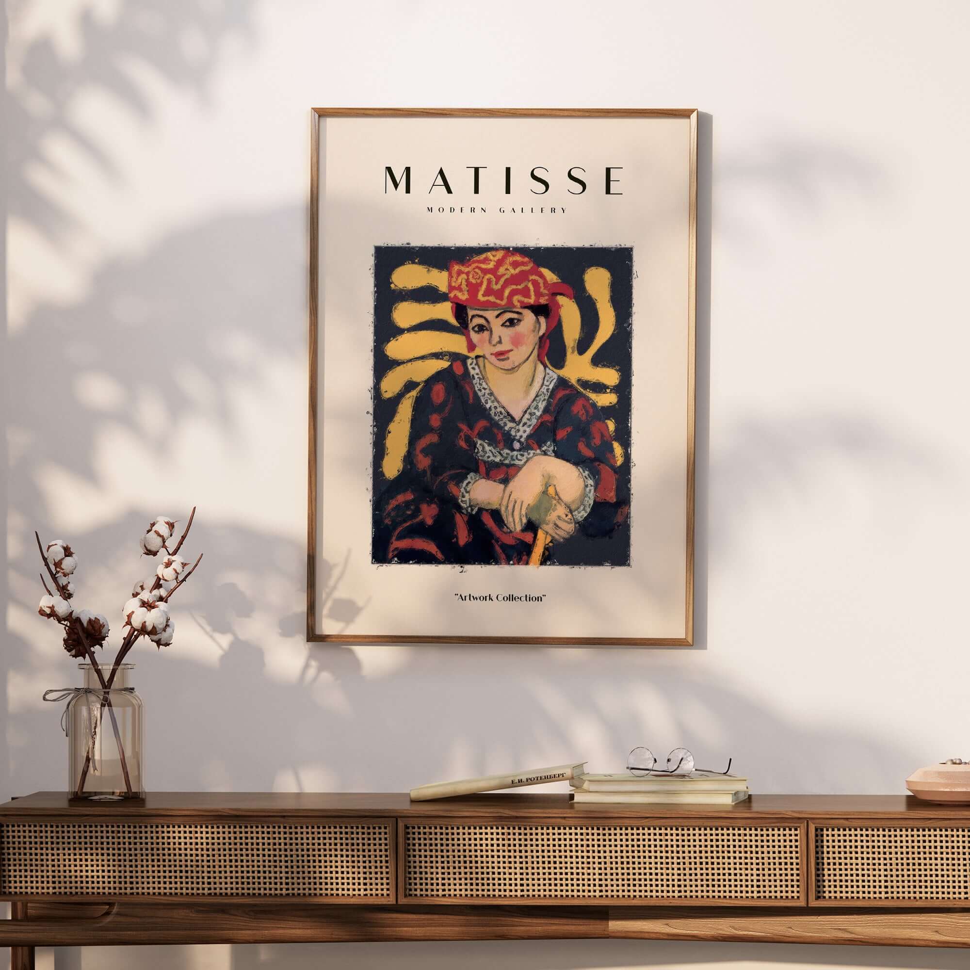 Matisse Art Prints -  Woman in Patterned Hat & Dress Poster featuring a woman with a red hat and dark dress.
