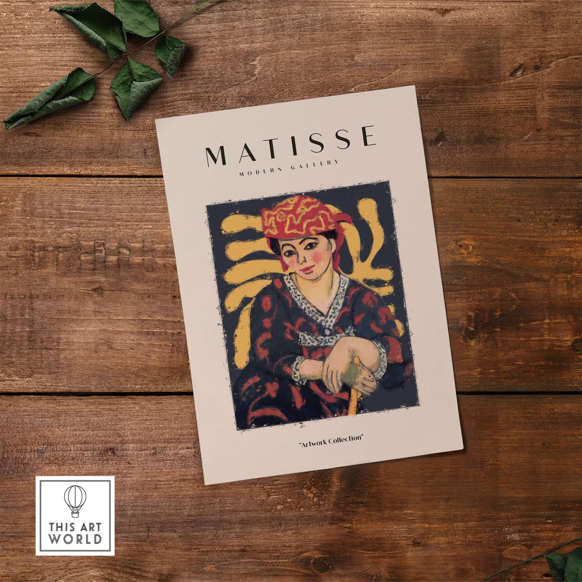 Matisse Art Prints -  Woman in Patterned Hat & Dress Poster featuring a seated woman with cane and colorful patterns.