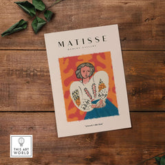Matisse Art Prints - Woman White Blouse Blue Skirt Portrait Poster featuring vivid colors and intricate patterns.