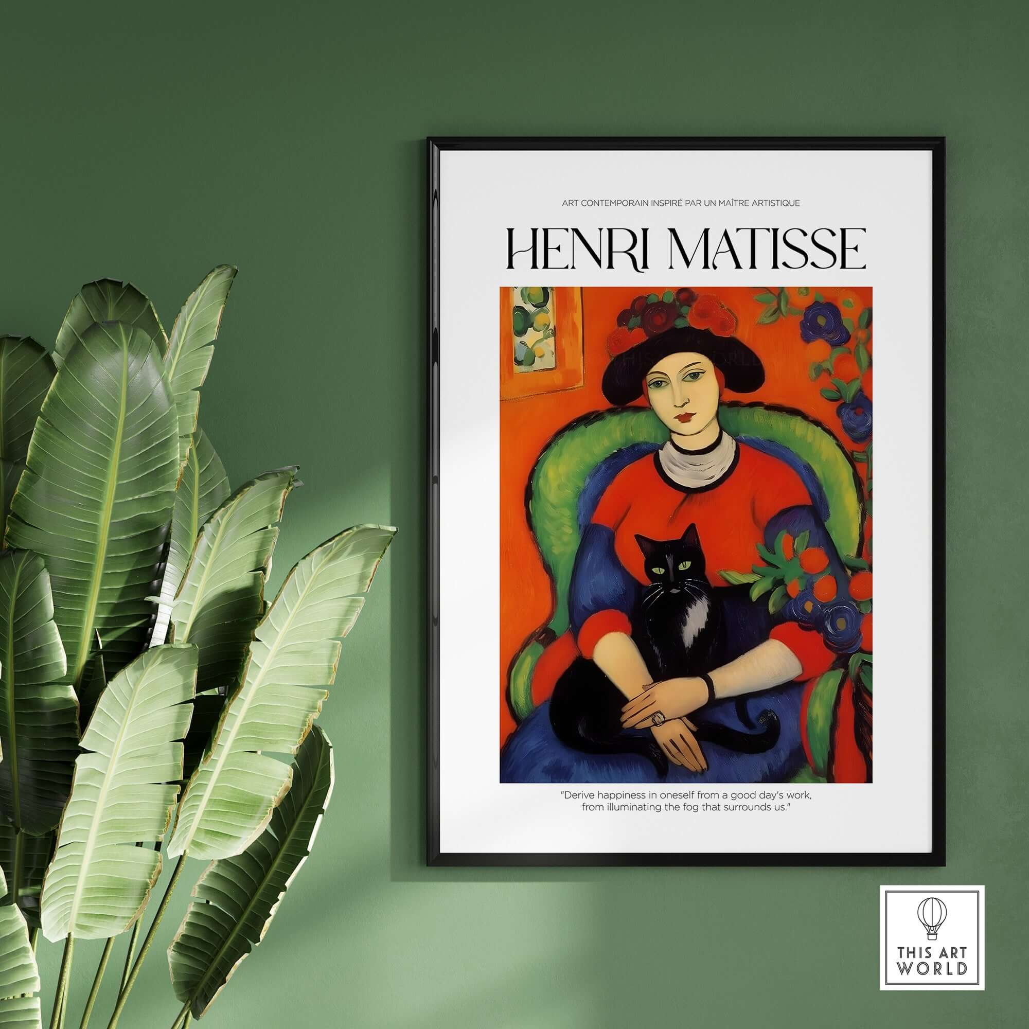 Matisse Art Prints - Woman with Black Cat Interior Poster showcasing a woman with a black cat in a colorful room.