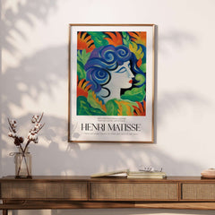 Matisse Art Prints - Woman with Flowers Abstract Art Print displayed in a modern setting with vibrant colors.