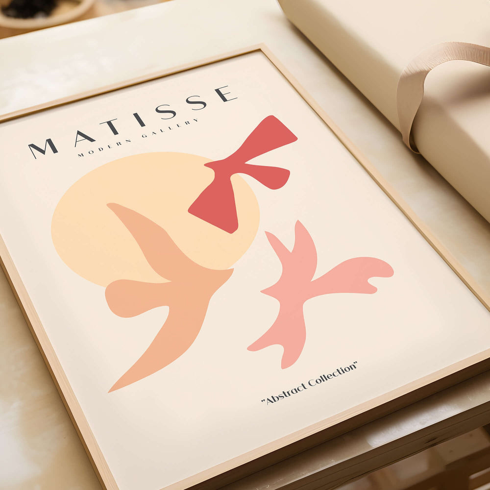Matisse Art Prints - Abstract Birds Sun Shapes Poster featuring organic forms and circular sun motif.