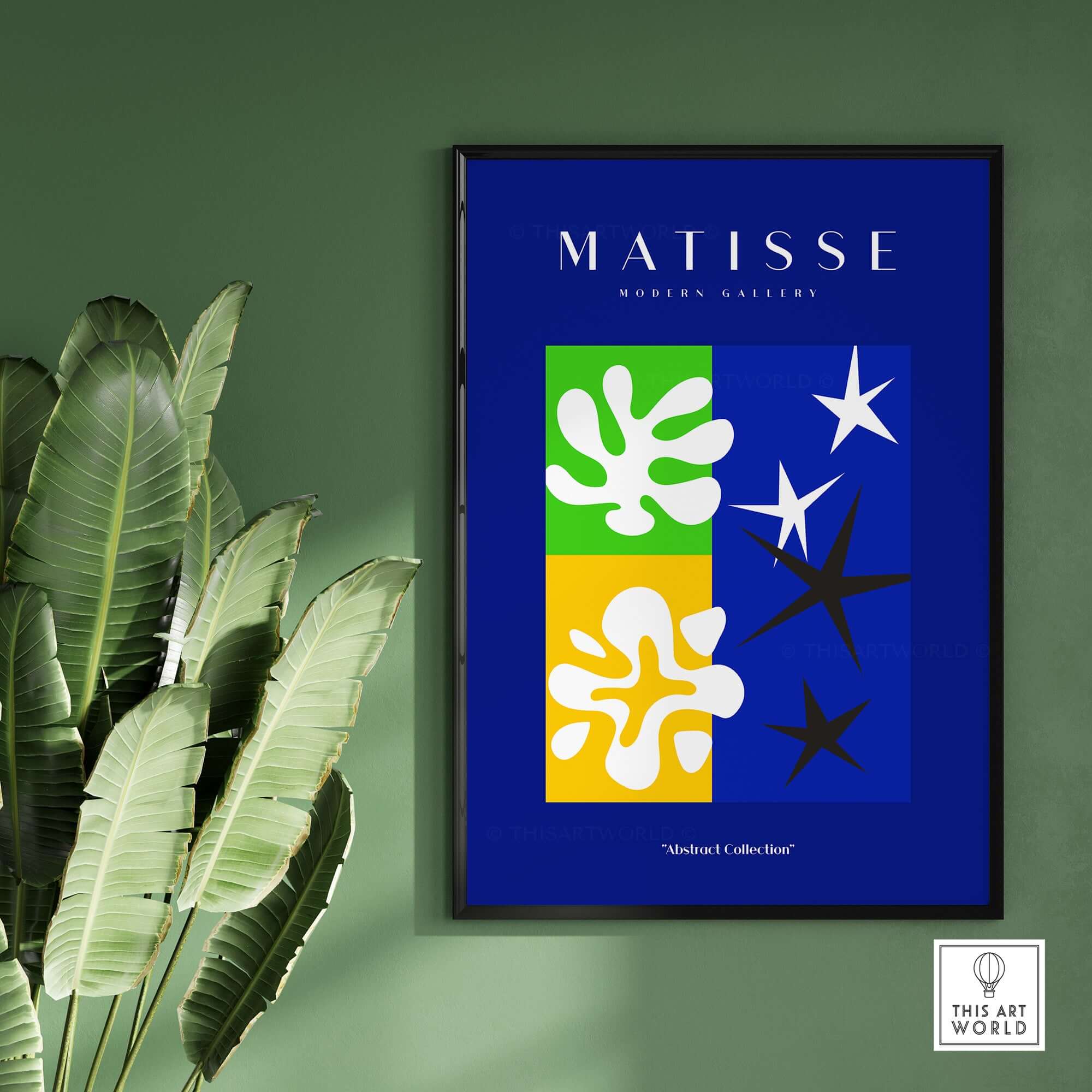 Matisse Art Prints - Abstract Blue Poster featuring vibrant quadrants and modern design.