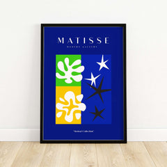 Matisse Art Prints - Abstract Blue Poster showcasing colorful quadrants on a blue background.
