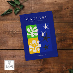 Matisse Art Prints - Abstract Blue Poster featuring vibrant quadrants and bold colors on a blue background.