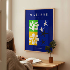 Matisse Art Prints - Abstract Blue Poster showcasing colorful abstract design in a modern setting.