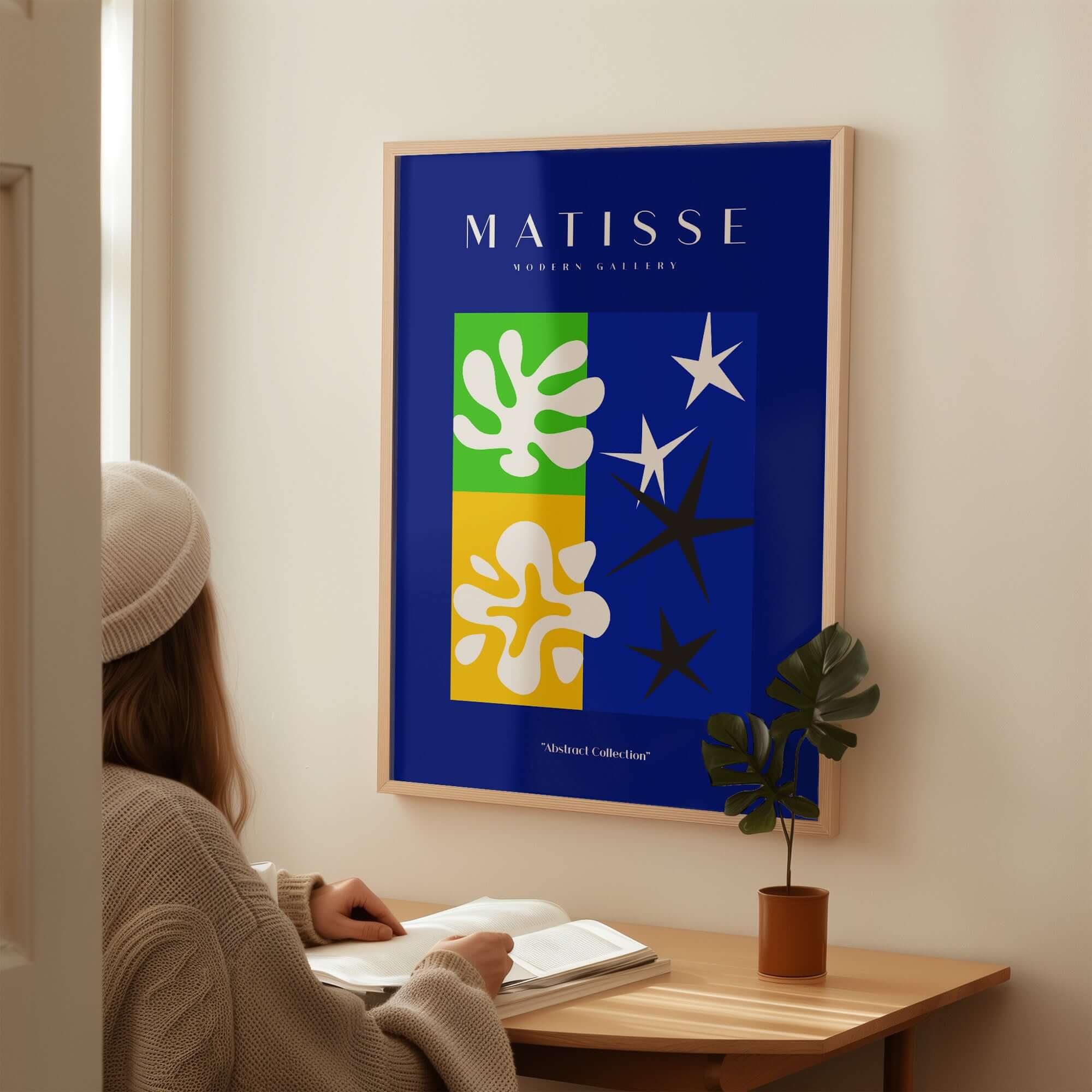 Matisse Art Prints - Abstract Blue Poster showcasing colorful abstract design in a modern setting.