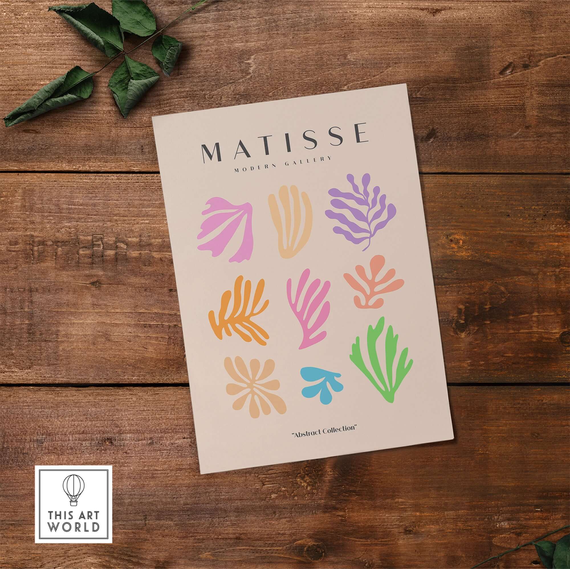 Matisse Art Prints - Abstract Botanical Shapes Grid Poster featuring colorful abstract shapes on a beige background.