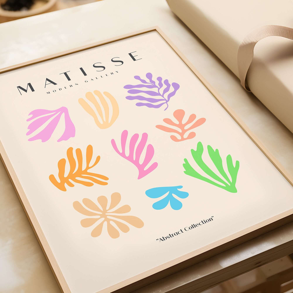 Matisse Art Prints - Abstract Botanical Shapes Grid Poster showcasing colorful abstract shapes in a charming design.