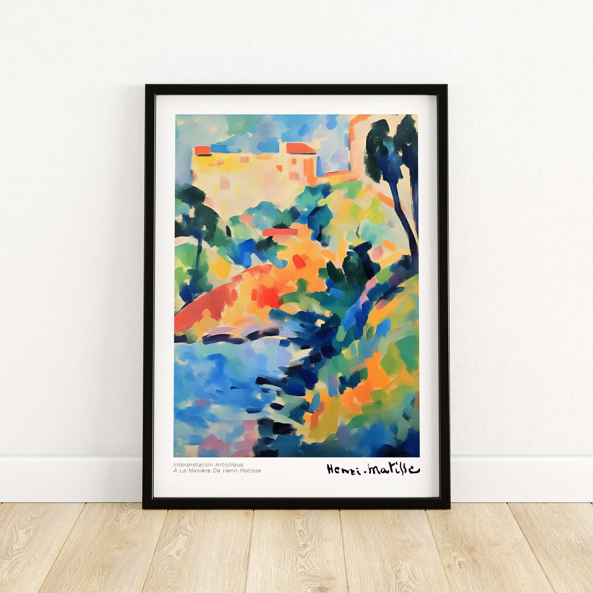 Matisse Art Prints - Abstract Coastal Landscape Poster featuring vibrant Mediterranean colors and bold strokes.