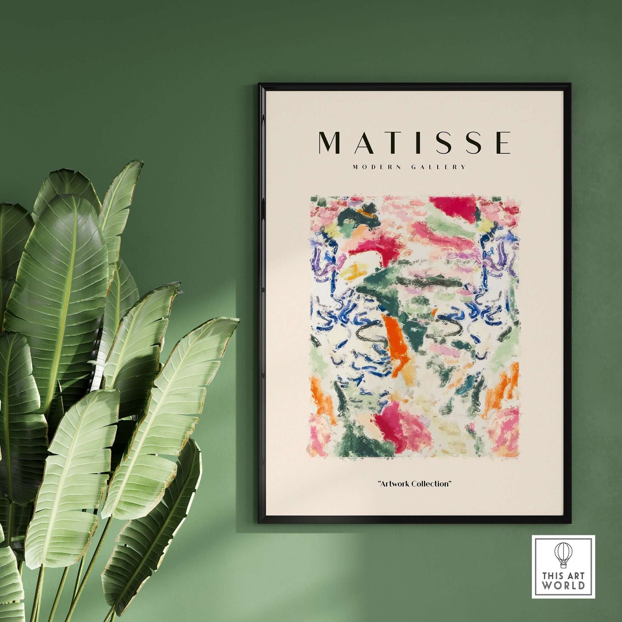 Matisse Art Prints - Abstract Expressive Swirls Colors Wall Art framed in a modern gallery setting.