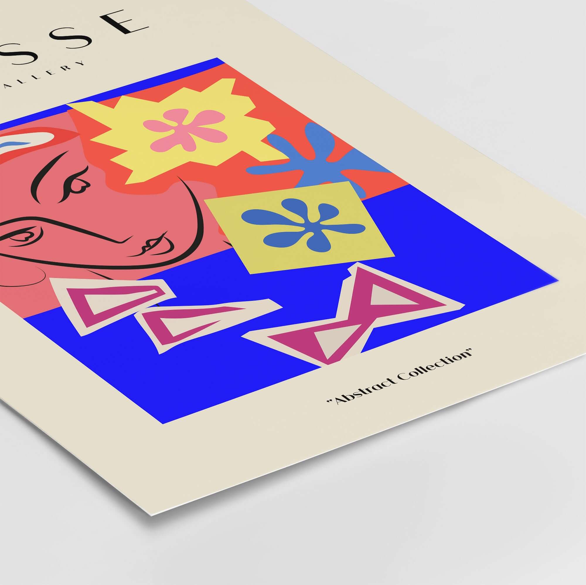 Matisse Art Prints - Abstract Face with Flowers Collage Wall Art featuring stylized face and colorful geometric shapes.