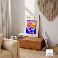 Matisse Art Prints - Abstract Face with Flowers Collage Wall Art displayed in a stylish interior setting.