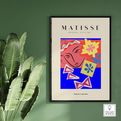 Matisse Art Prints - Abstract Face with Flowers Collage Wall Art featuring vibrant colors and abstract design.