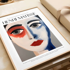 Matisse Art Prints - Abstract Face Portrait Poster featuring a bold, colorful abstract face design with striking red lips.