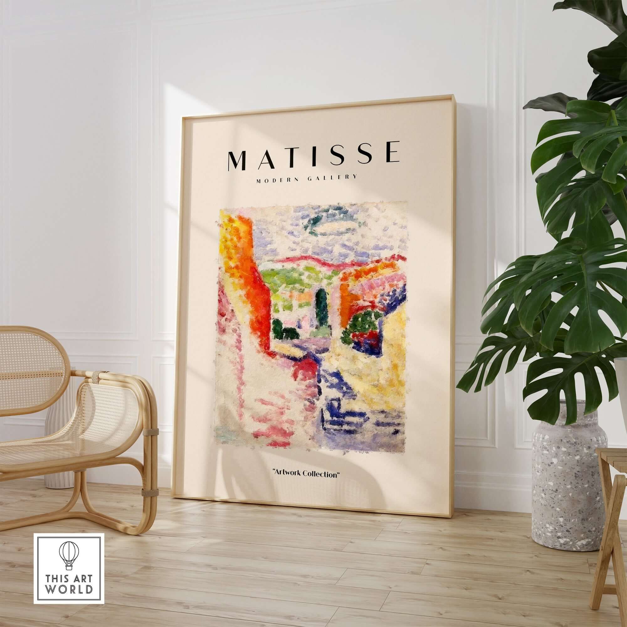 Matisse Art Prints - Abstract Fauvist Poster in modern gallery setting with vibrant colors and textured style.