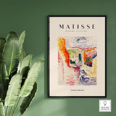 Matisse Art Prints - Abstract Fauvist Poster displayed in a modern gallery setting with greenery.