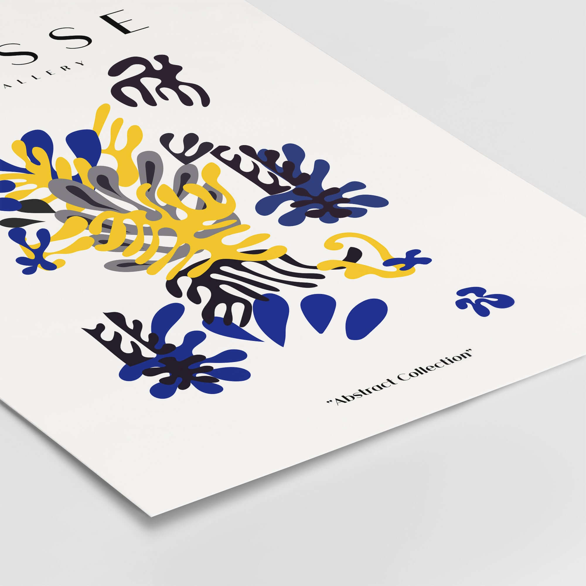 Matisse Art Prints - Abstract Floral Blue Yellow Black Poster featuring bold blue, yellow and black floral shapes.