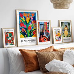 Matisse Art Prints - Abstract Floral Bouquet Print displayed on a wall with decorative frames and colorful artwork.