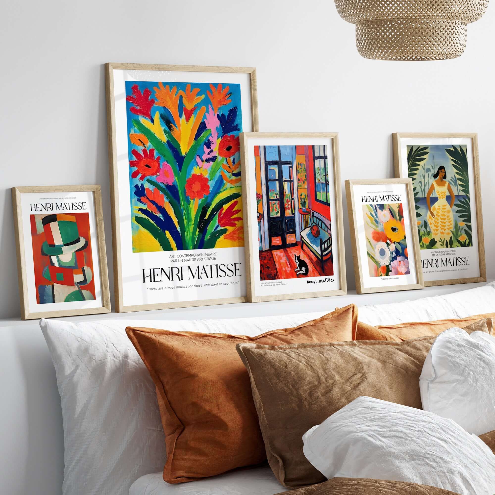 Matisse Art Prints - Abstract Floral Bouquet Print displayed on a wall with decorative frames and colorful artwork.
