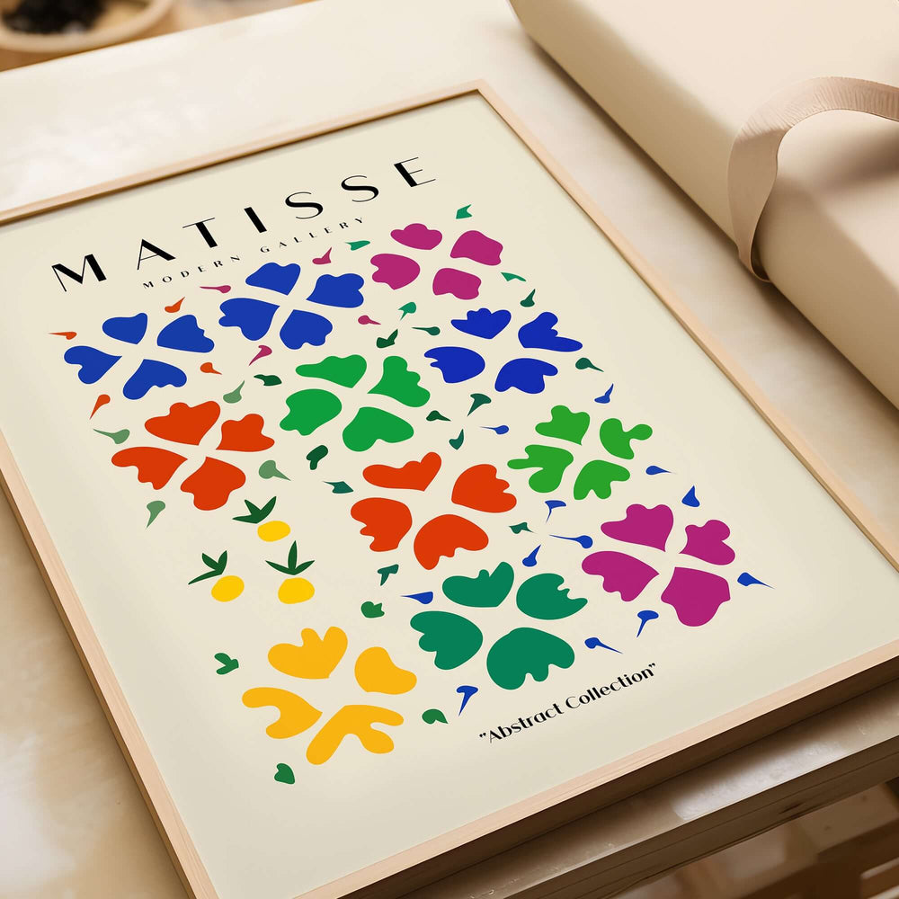 Matisse Art Prints - Abstract Floral Grid Poster featuring vibrant abstract flower patterns in various colors.