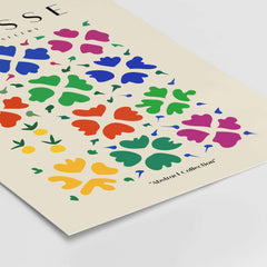 Matisse Art Prints - Abstract Floral Grid Poster showcasing colorful abstract flowers and leaves on a beige background.