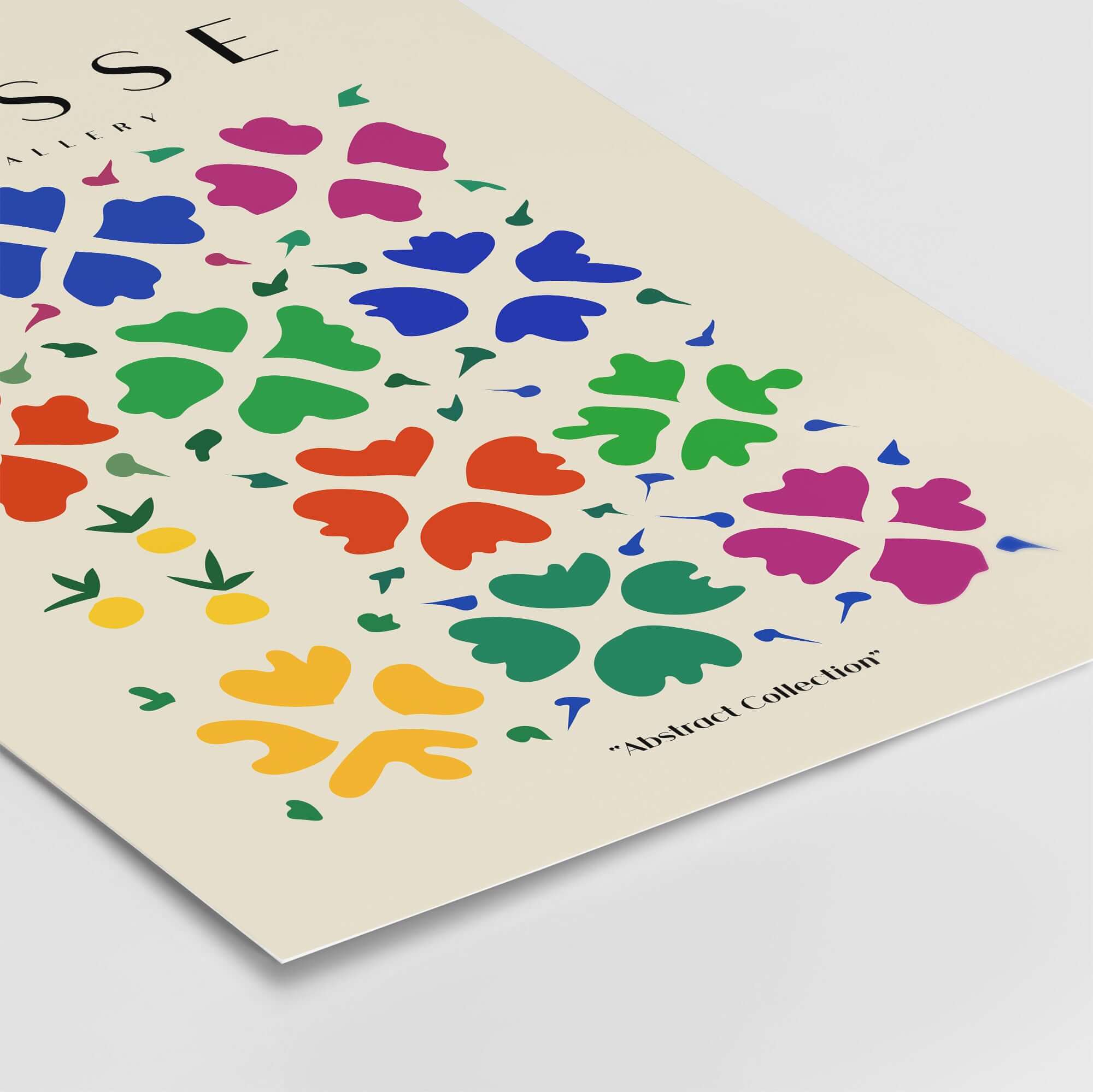 Matisse Art Prints - Abstract Floral Grid Poster showcasing colorful abstract flowers and leaves on a beige background.