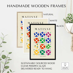 Matisse Art Prints - Abstract Floral Grid Poster displayed in natural, white, and black handmade wooden frames.