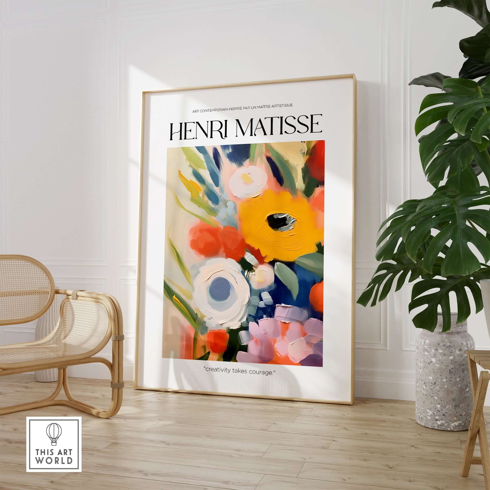 Matisse Art Prints - Abstract Flowers Poster featuring vibrant flowers in a modern decor setting.