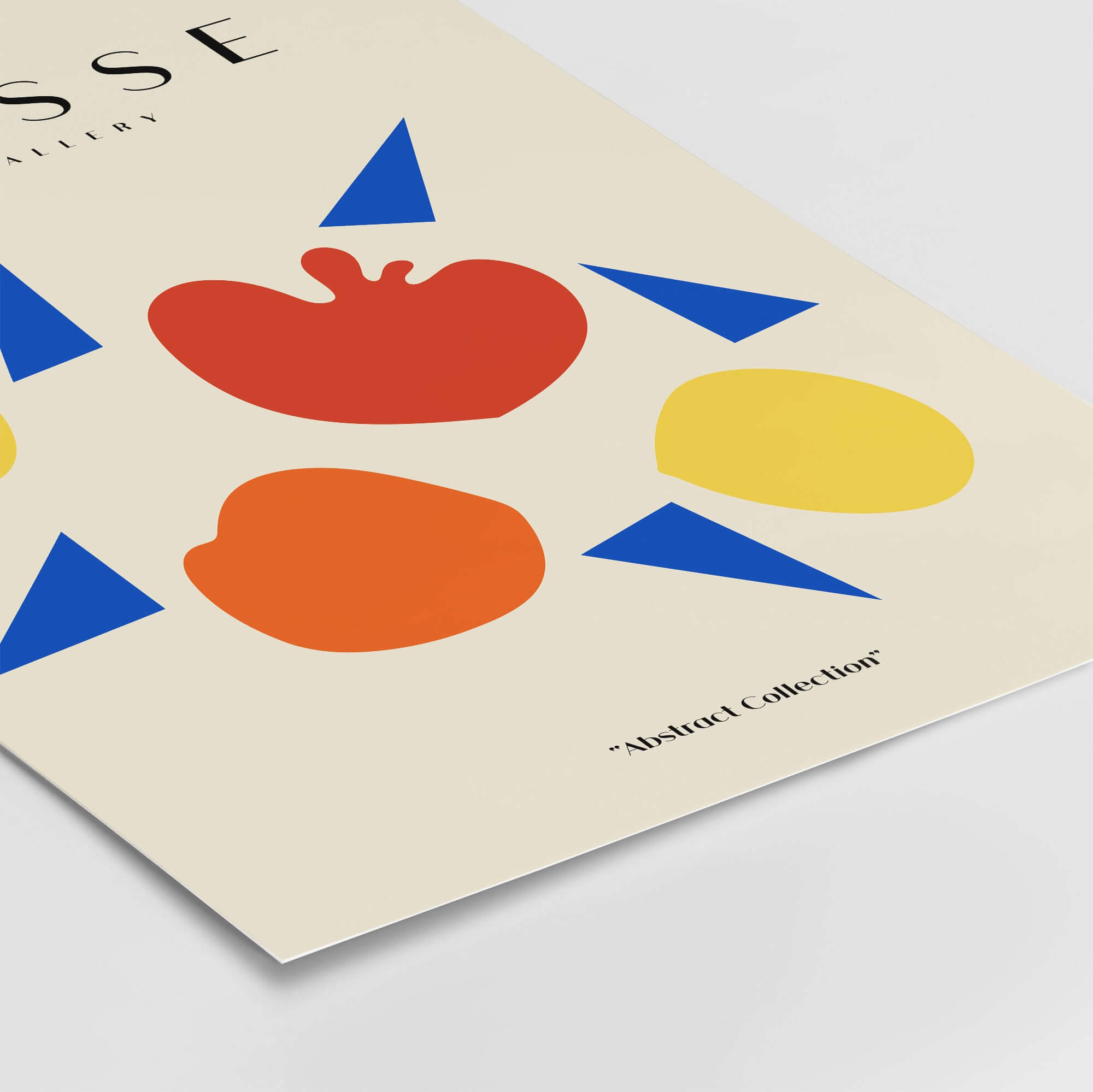 Matisse Art Prints - Abstract Fruit Shapes Blue Triangles Poster featuring colorful shapes and blue triangles.