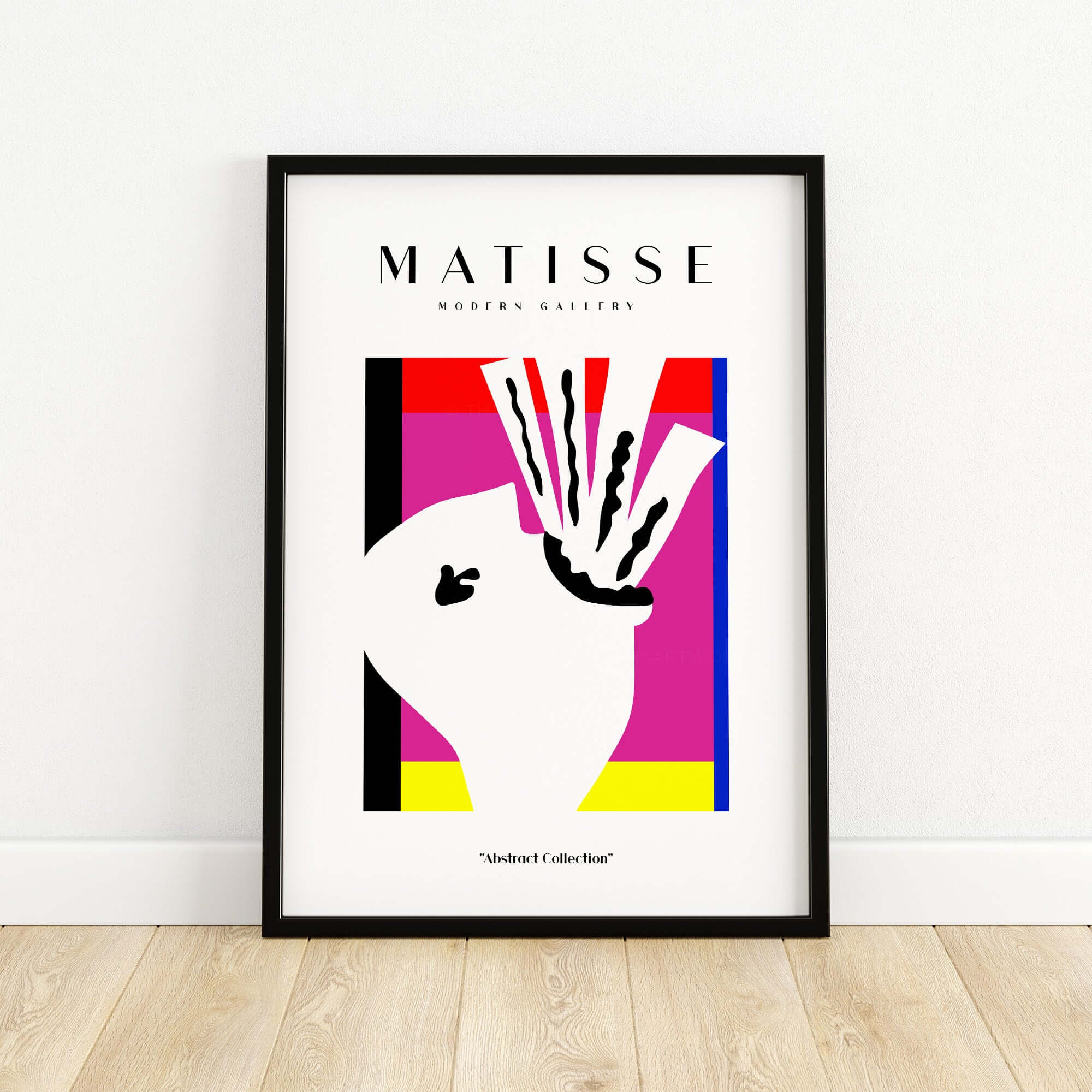 Matisse Art Prints -Abstract Head Jazz Series Colorful Blocks Wall Art bold abstract design features white head with colorful blocks.