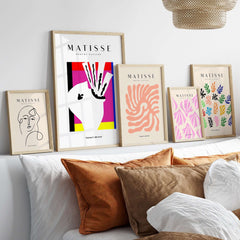Matisse Art Prints -Abstract Head Jazz Series Colorful Blocks Wall Art displayed in a modern living room decor arrangement.
