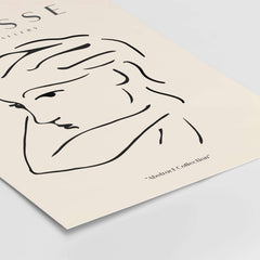Matisse Art Prints - Abstract Line Drawing of Lady featuring fluid lines and a beige background.