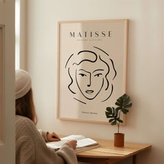 Matisse Art Prints - Abstract Line Face Drawing featuring a minimalist line art portrait of a woman.