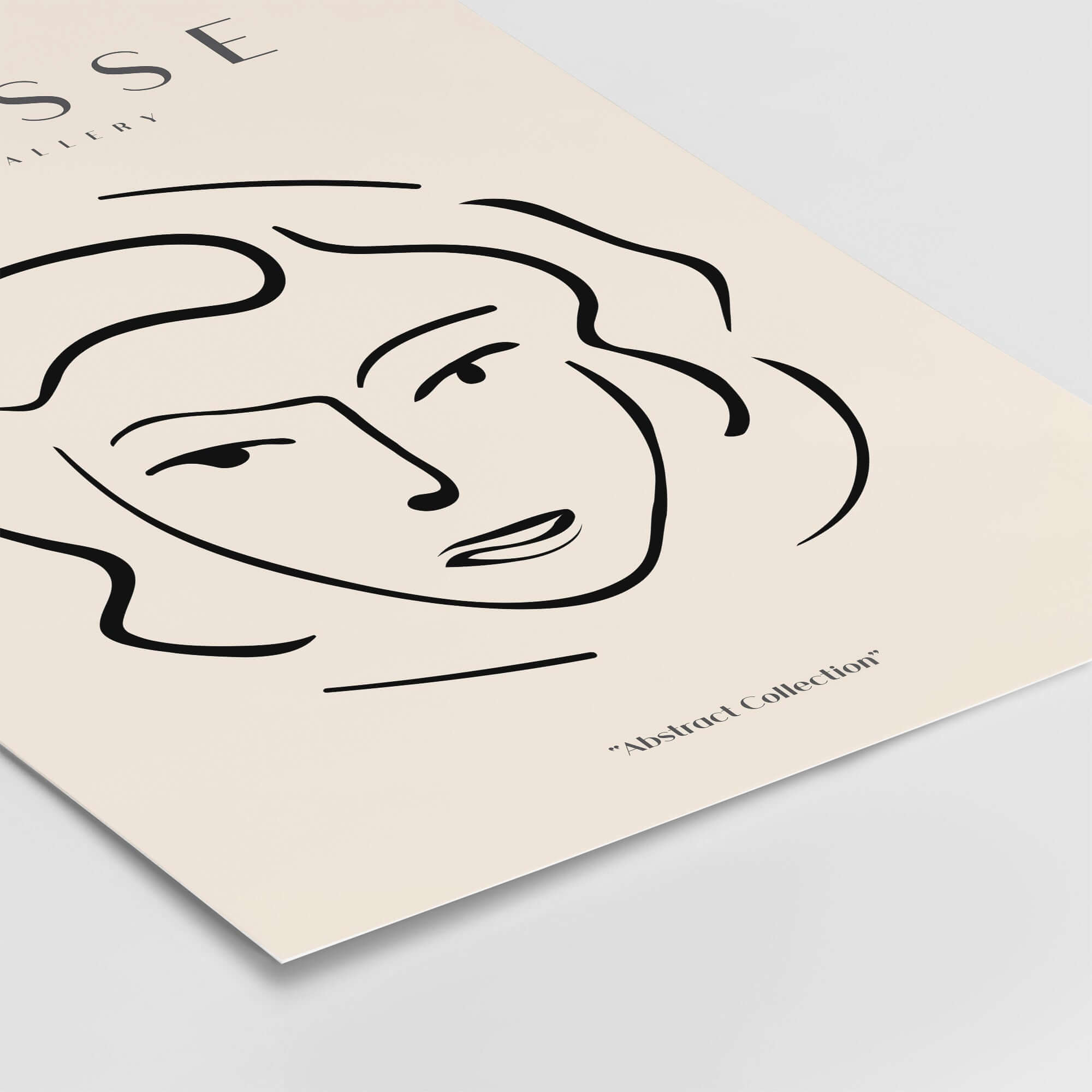 Matisse Art Prints - Abstract Line Face Drawing featuring minimalist line art of a woman's face on beige background.