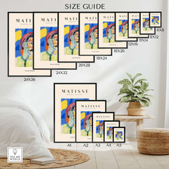 Matisse Art Prints -  Abstract Man Portrait Poster size guide displaying various frame sizes and dimensions.