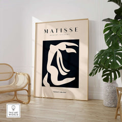 Matisse Art Prints - Abstract Organic Figure Cut Out Print displayed in a modern interior with a beige and black design.