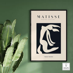 Matisse Art Prints - Abstract Organic Figure Cut Out Print displayed with greenery and a modern frame.