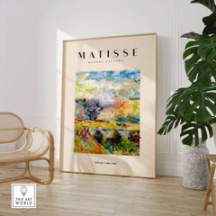 Matisse Art Prints - Abstract Painterly Landscape Bridge Poster displayed in modern gallery setting.