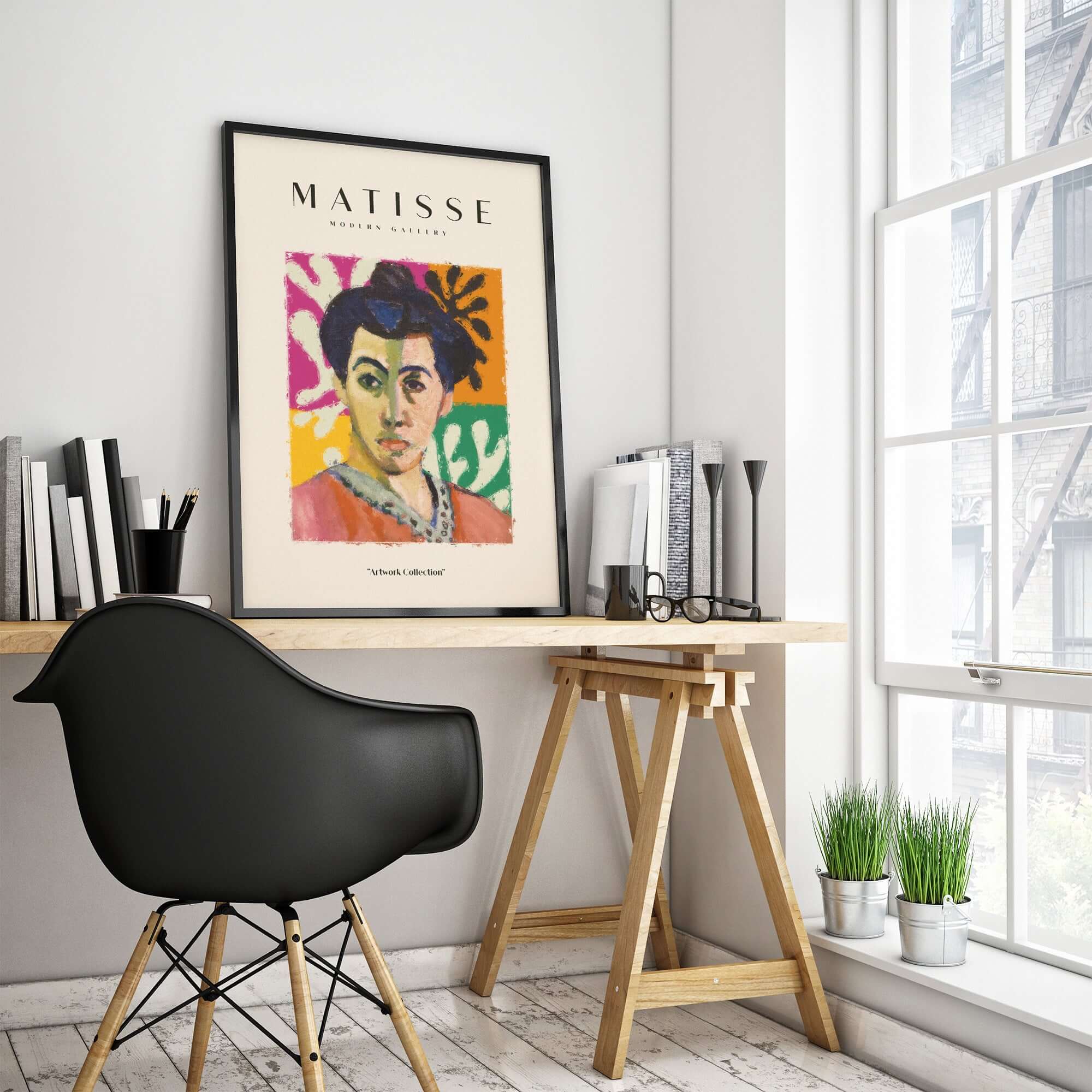 Matisse Art Prints - Abstract Portrait Poster featuring a colorful portrait against a vibrant background in a modern decor setting.