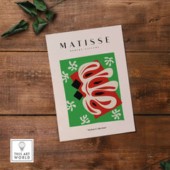 Matisse Art Prints -  Abstract Shape Red Green Poster featuring bold graphic design on a vibrant green background.